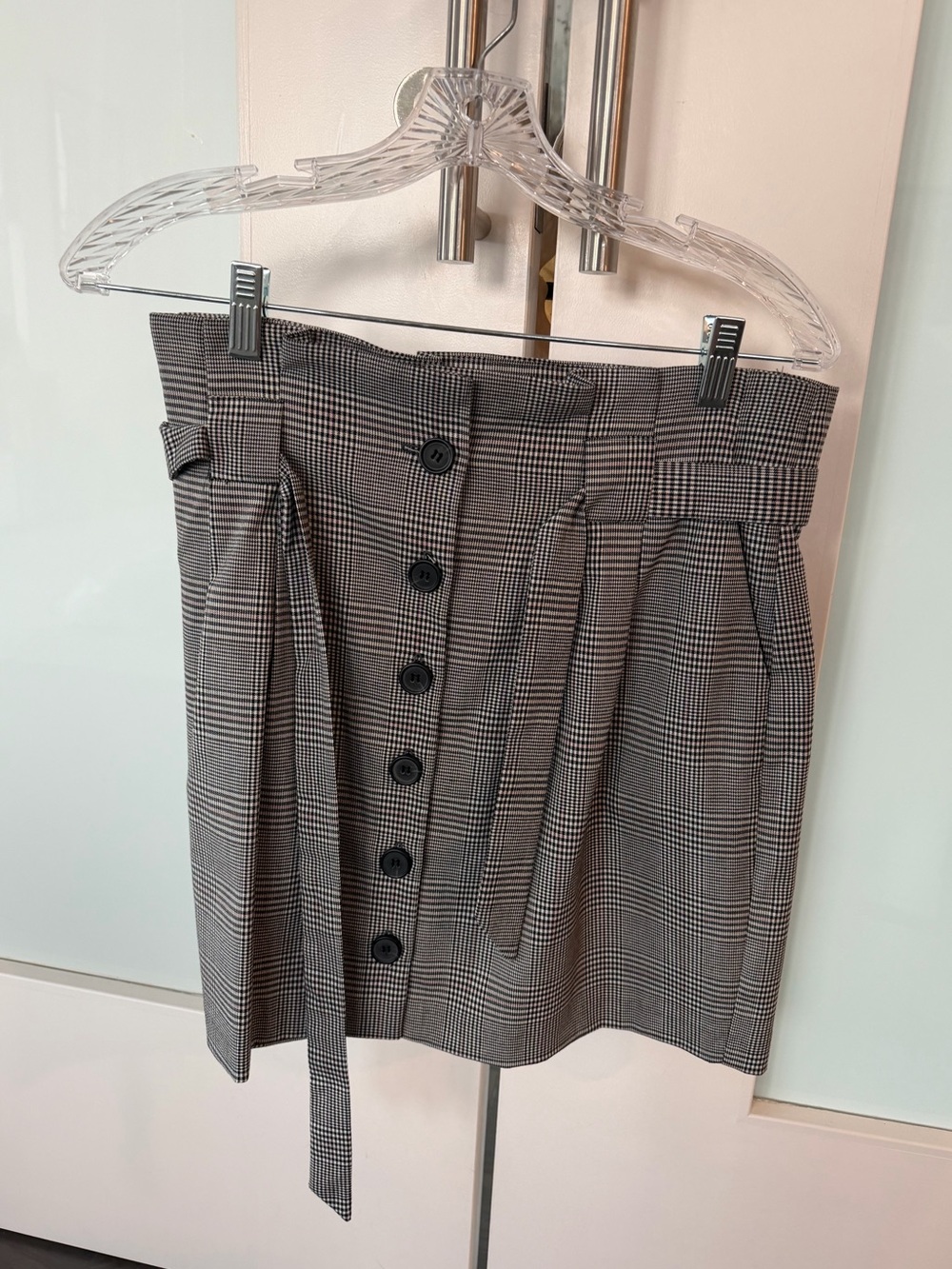 Plaid Button-Front Paperbag Waist Skirt